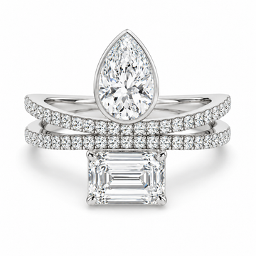 Pear & Emerald Pavé Bypass Ring in 14K white gold – illustrative rendering