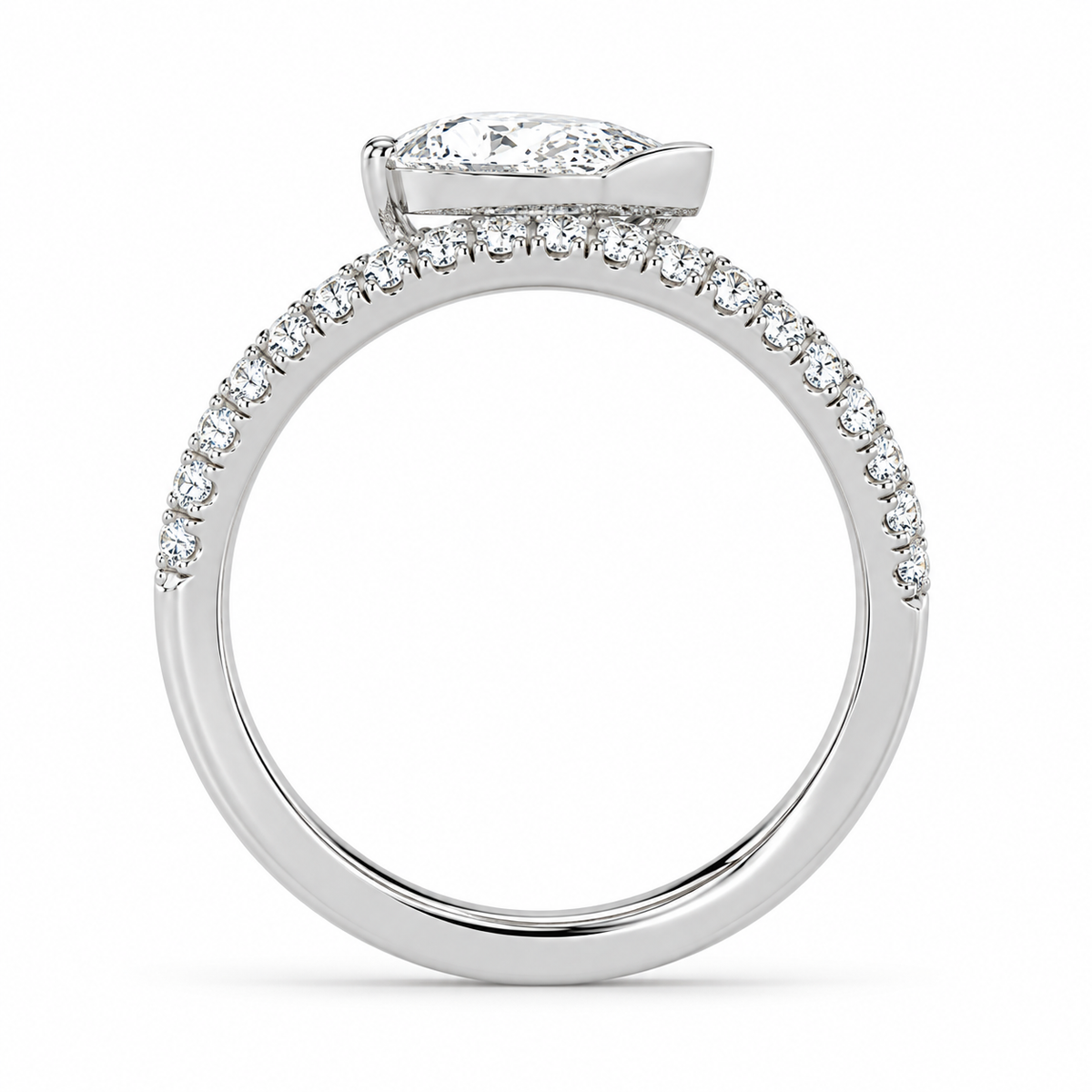 Pear Pavé Loop Ring in 14K white gold, side view – illustrative rendering