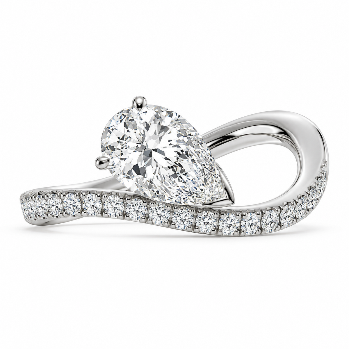 Pear Pavé Loop Ring in 14K white gold – illustrative rendering