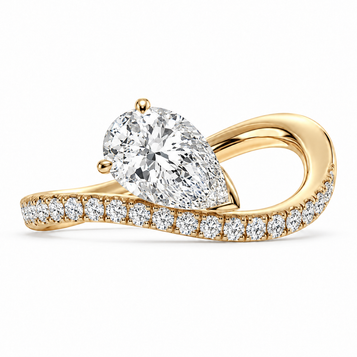 Pear Pavé Loop Ring in 14K yellow gold – illustrative rendering