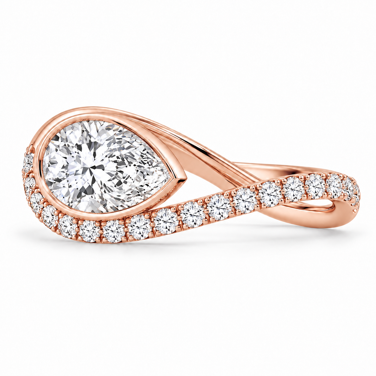 Pear Bezel Wave Ring in 14K rose gold – illustrative rendering
