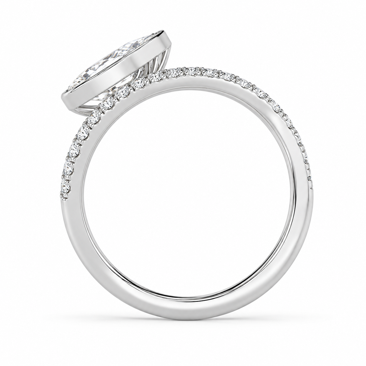 Pear Bezel Wave Ring in 14K white gold, side view – illustrative rendering