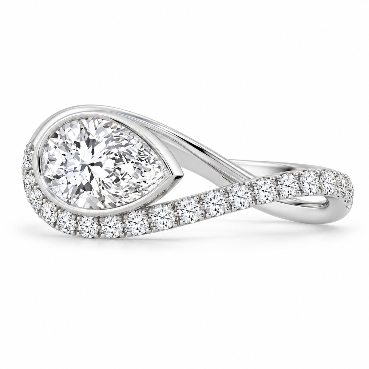Pear Bezel Wave Ring in 14K white gold – illustrative rendering