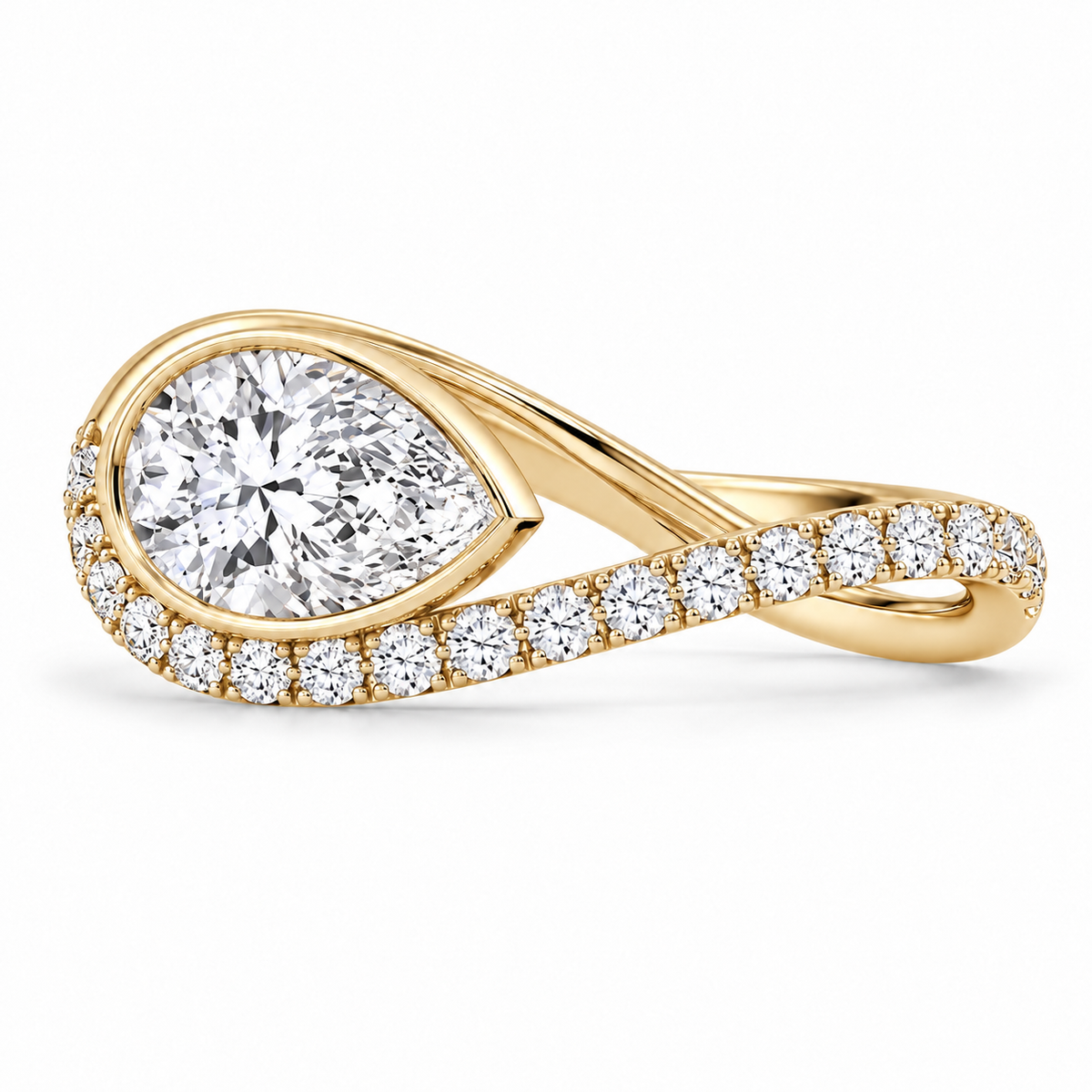 Pear Bezel Wave Ring in 14K yellow gold – illustrative rendering