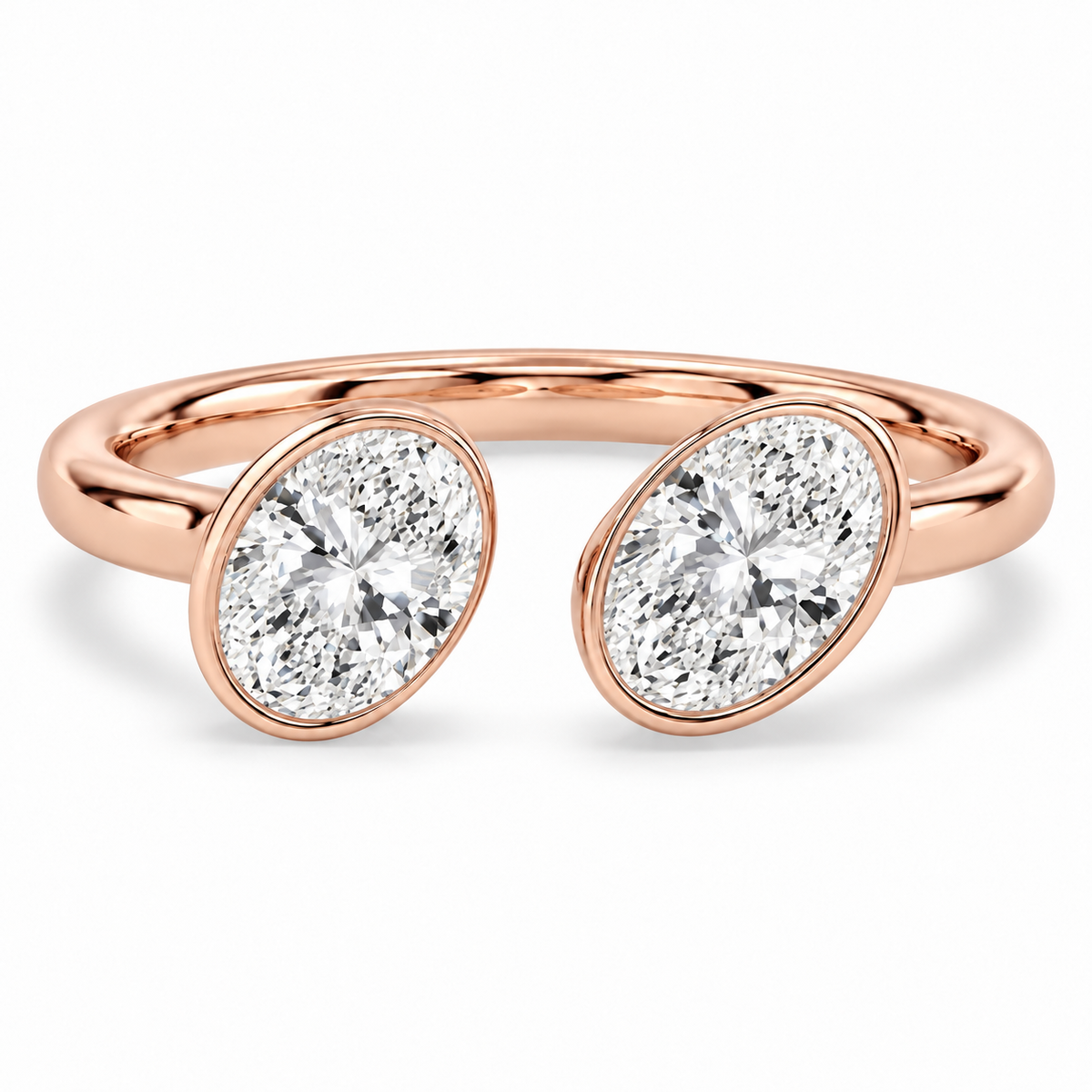 Oval Bezel Open Cuff Ring in 14K rose gold – illustrative rendering