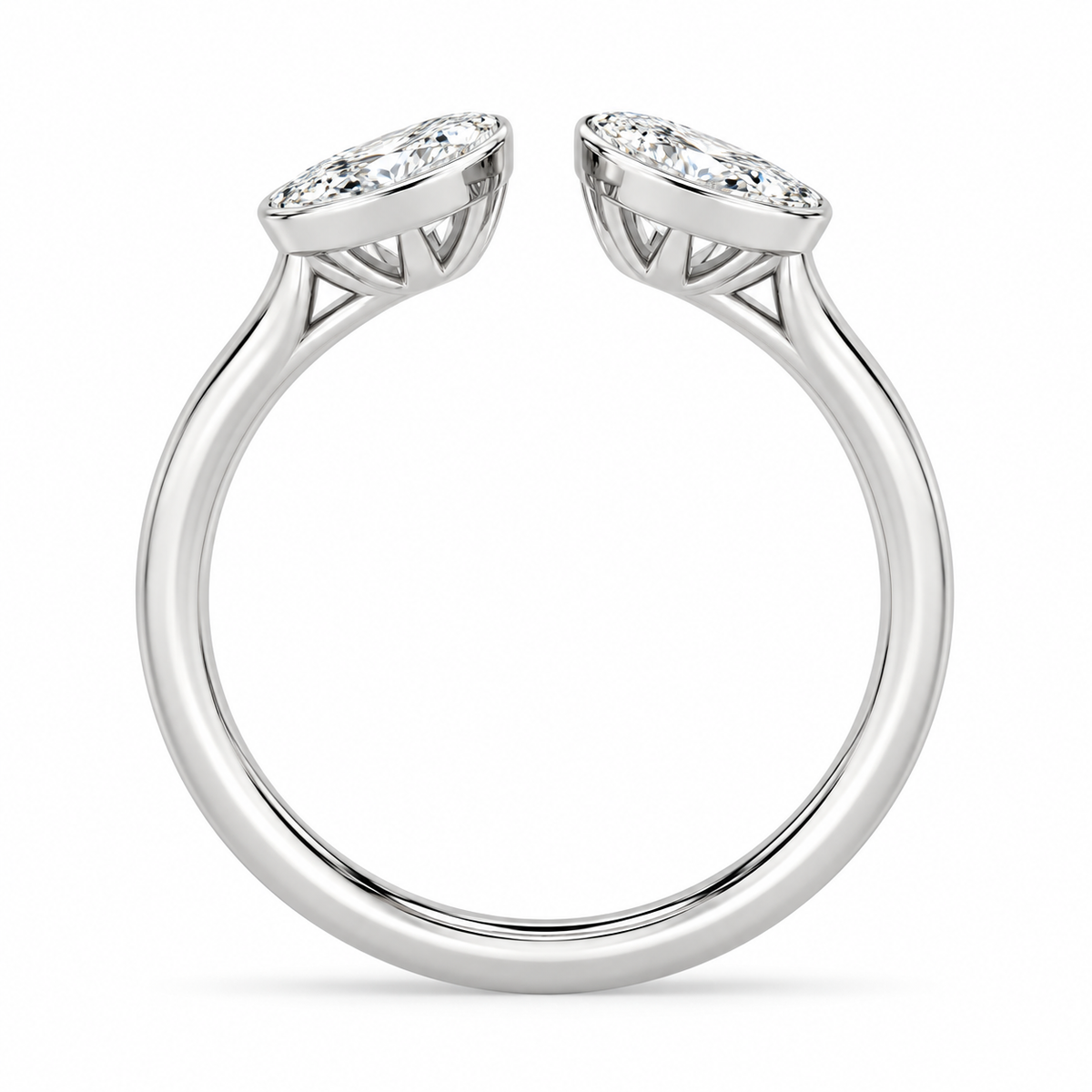 Oval Bezel Open Cuff Ring in 14K white gold, side view – illustrative rendering