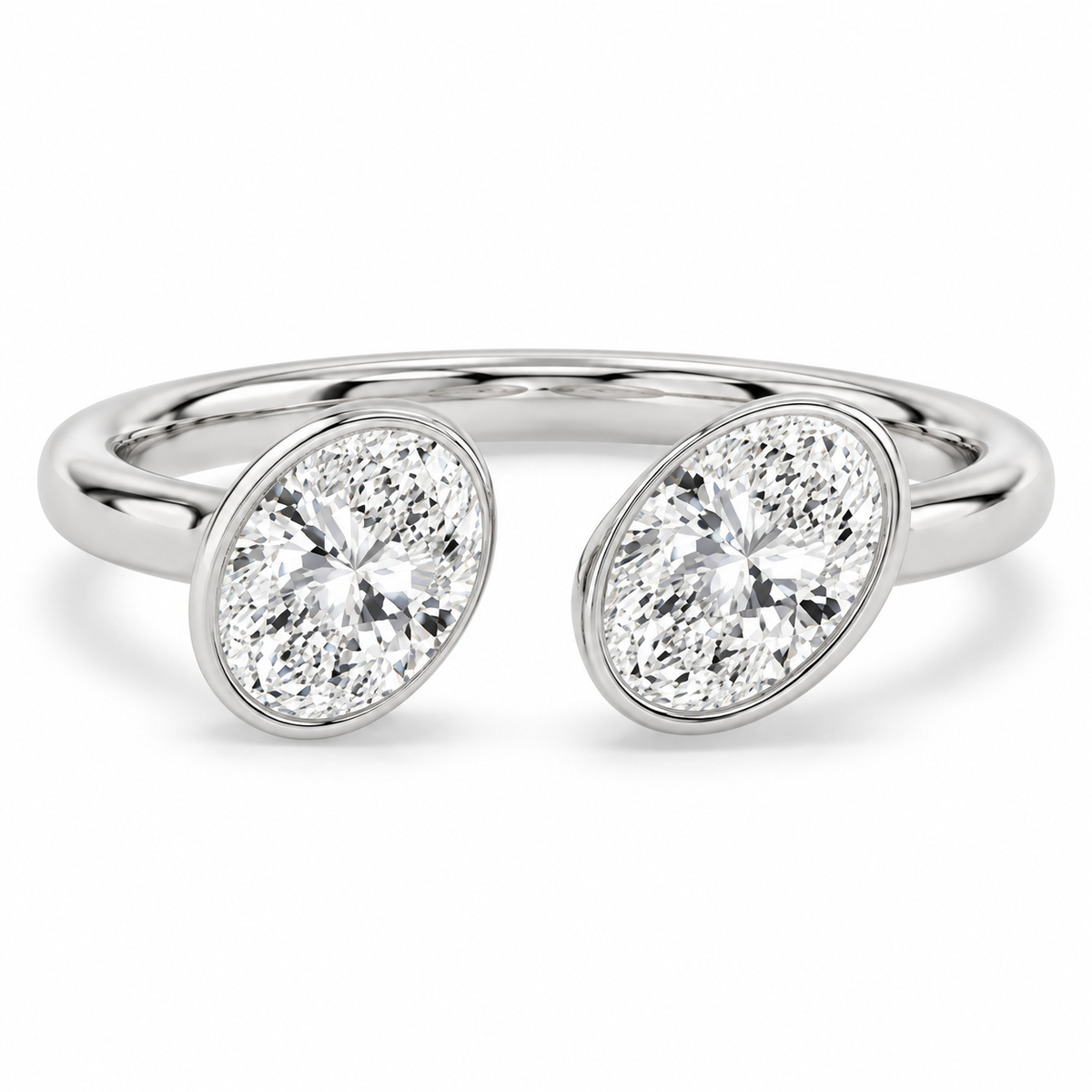 Oval Bezel Open Cuff Ring in 14K white gold – illustrative rendering
