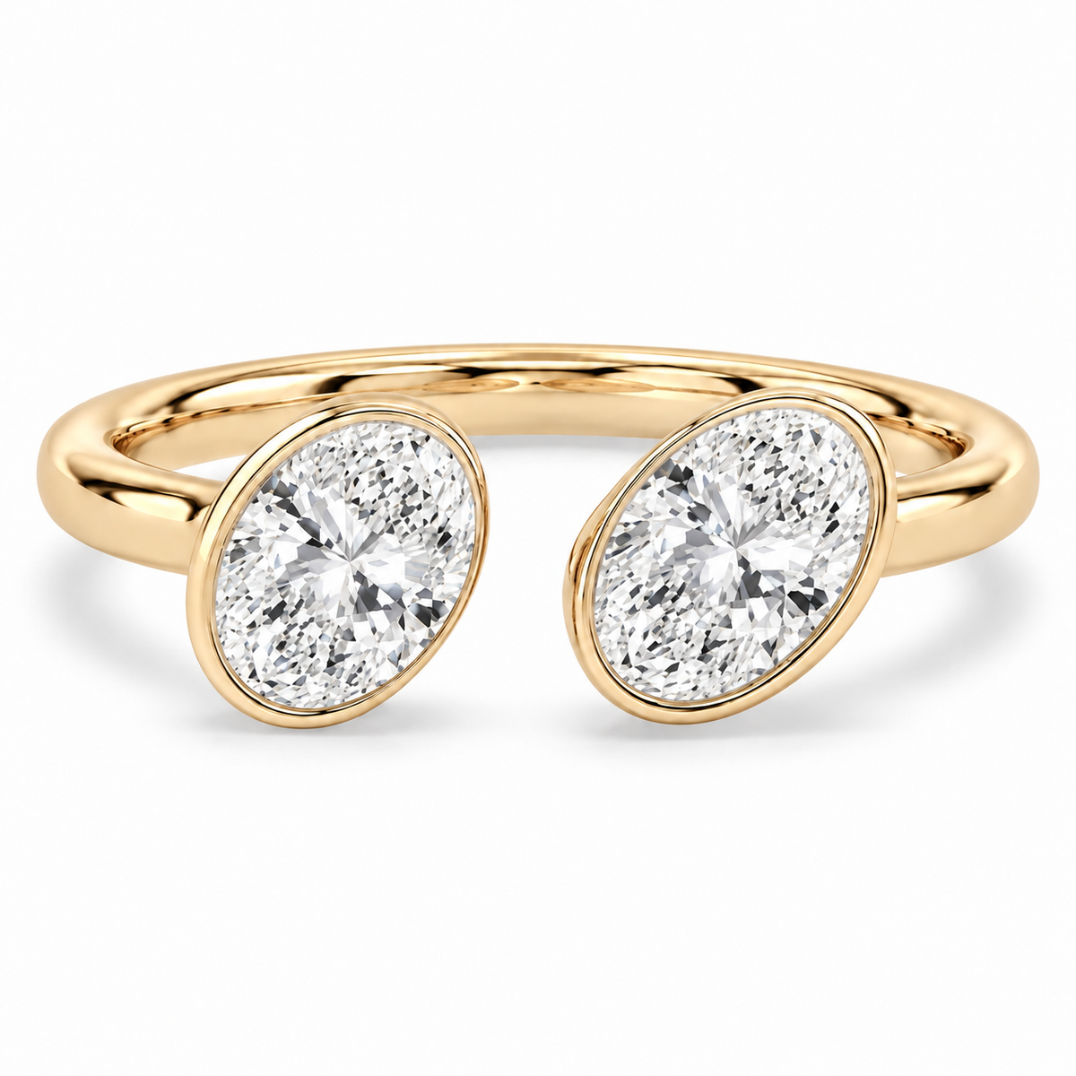 Oval Bezel Open Cuff Ring in 14K yellow gold – illustrative rendering