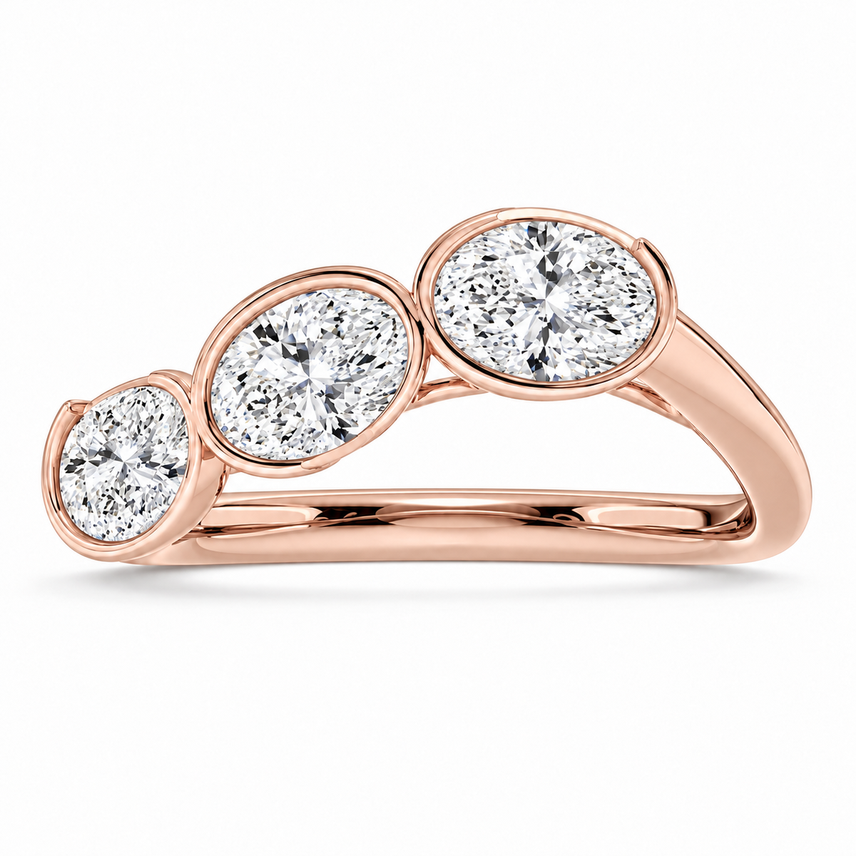 Oval Bezel Trio Ring in 14K rose gold – illustrative rendering