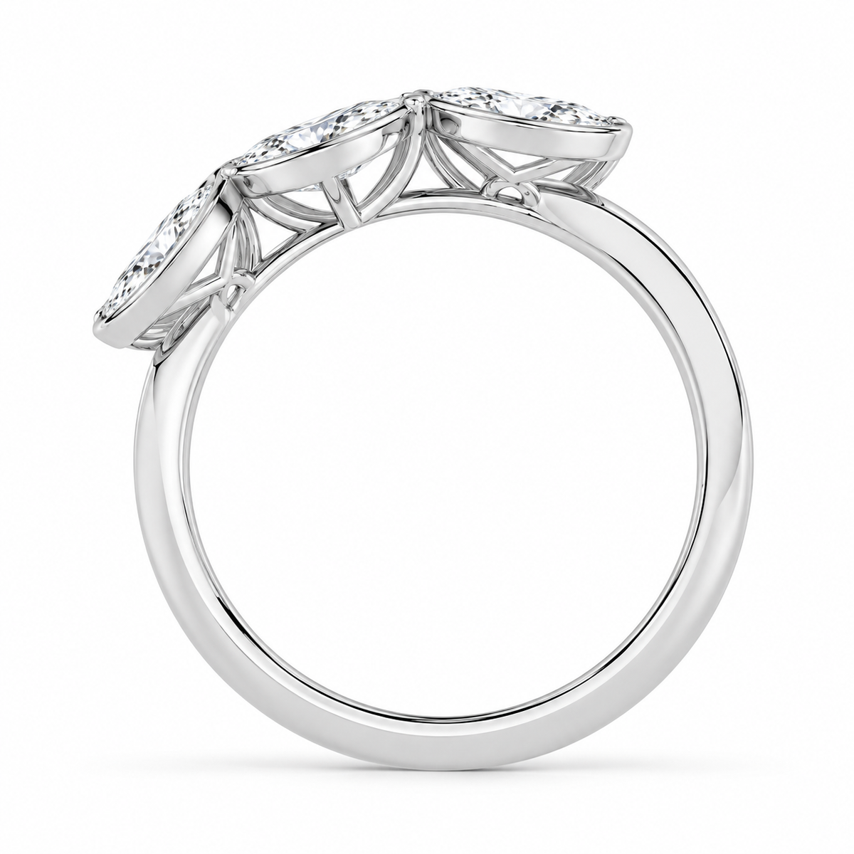 Oval Bezel Trio Ring in 14K white gold, side view – illustrative rendering