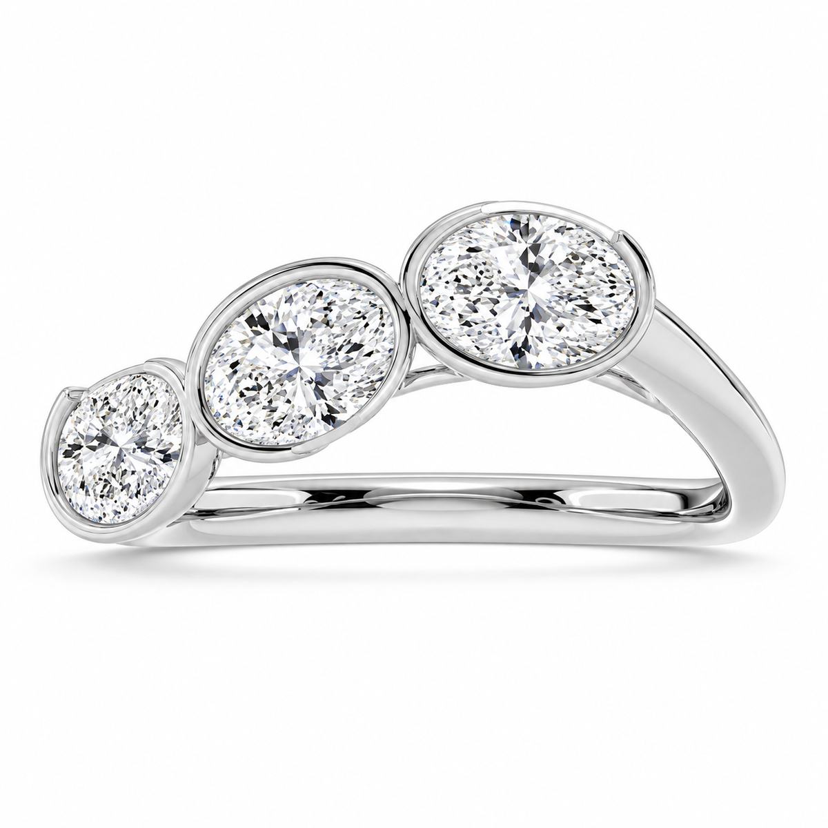 Oval Bezel Trio Ring in 14K white gold – illustrative rendering