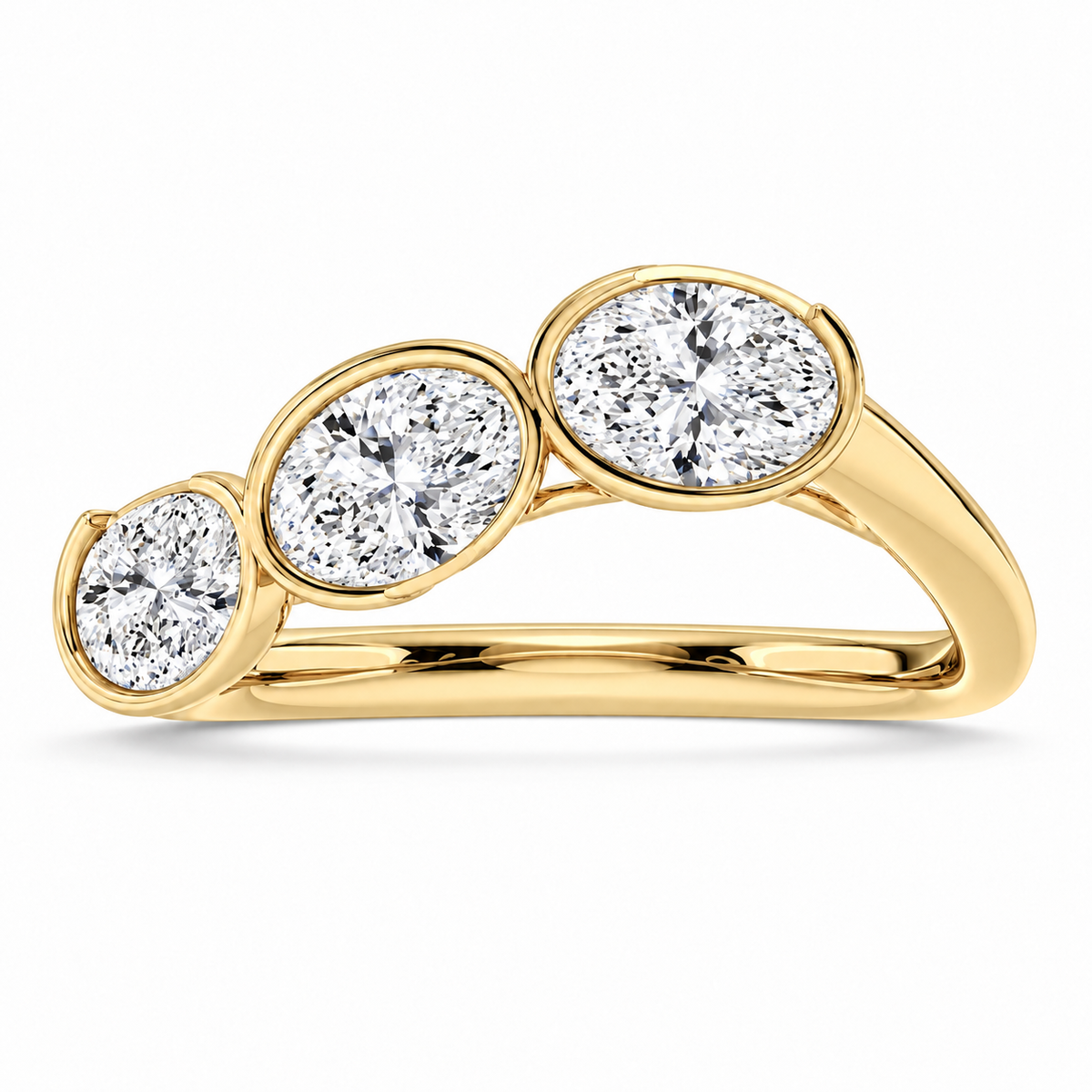Oval Bezel Trio Ring in 14K yellow gold – illustrative rendering