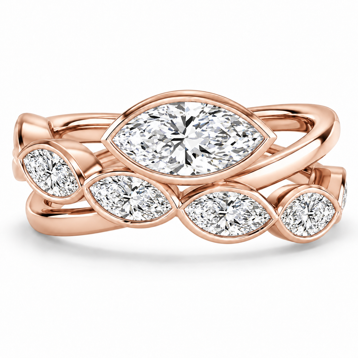 Marquise Bezel Crossover Ring in 14K rose gold – illustrative rendering