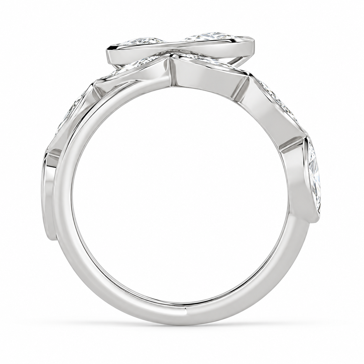 Marquise Bezel Crossover Ring in 14K white gold, side view – illustrative rendering