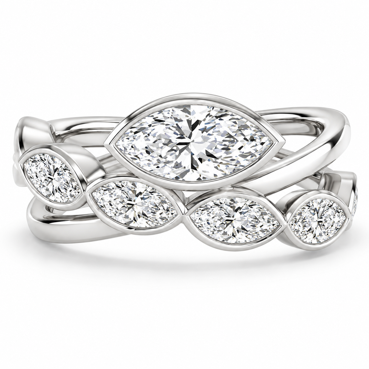 Marquise Bezel Crossover Ring in 14K white gold – illustrative rendering