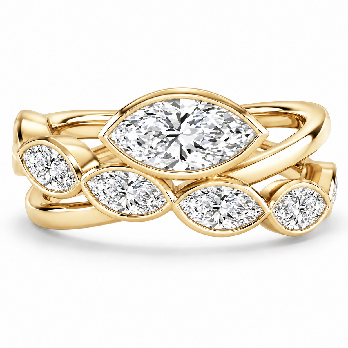Marquise Bezel Crossover Ring in 14K yellow gold – illustrative rendering