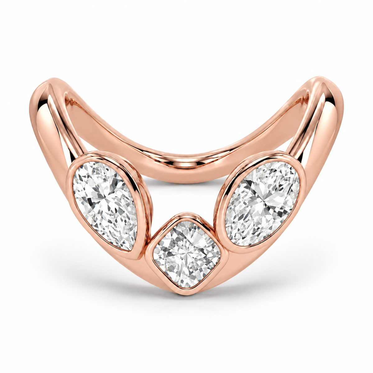 Three-Stone Bezel Contour Ring in 14K rose gold – illustrative rendering
