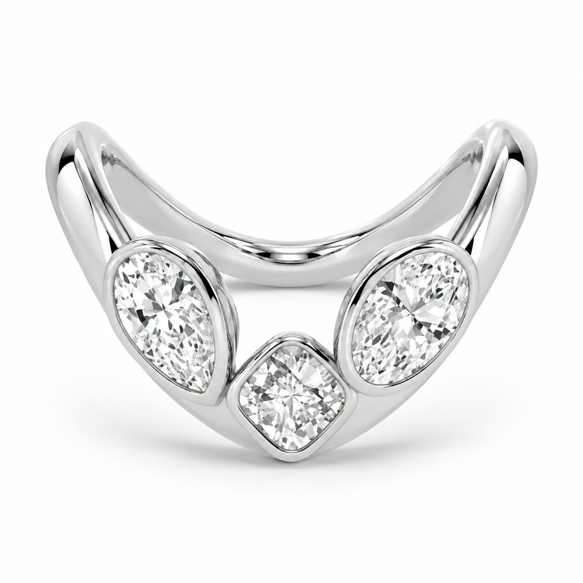 Three-Stone Bezel Contour Ring in 14K white gold – illustrative rendering