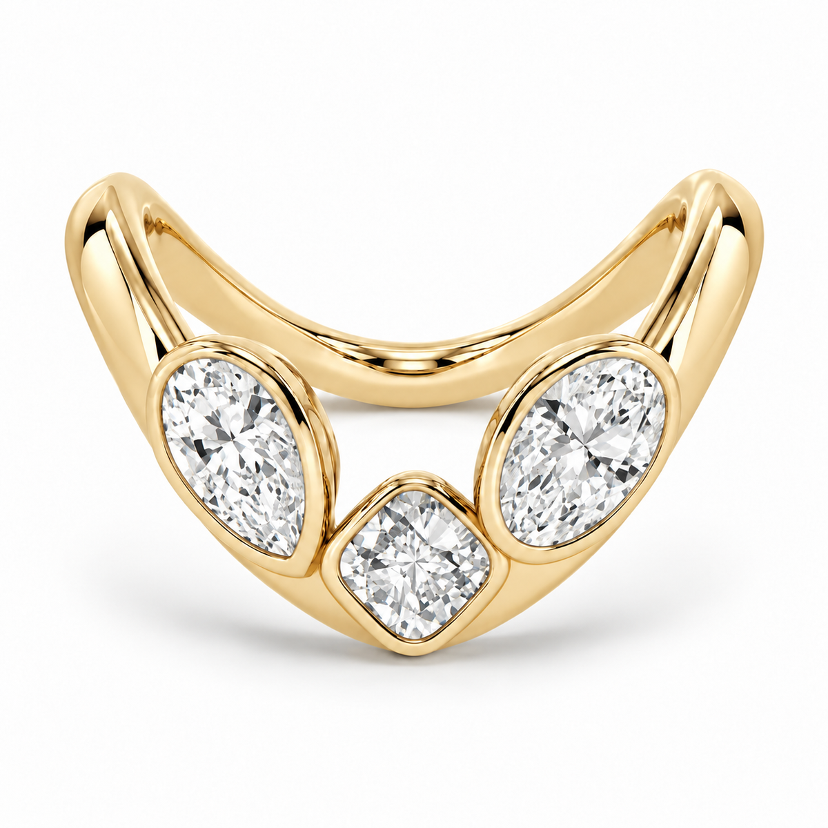 Three-Stone Bezel Contour Ring in 14K yellow gold – illustrative rendering