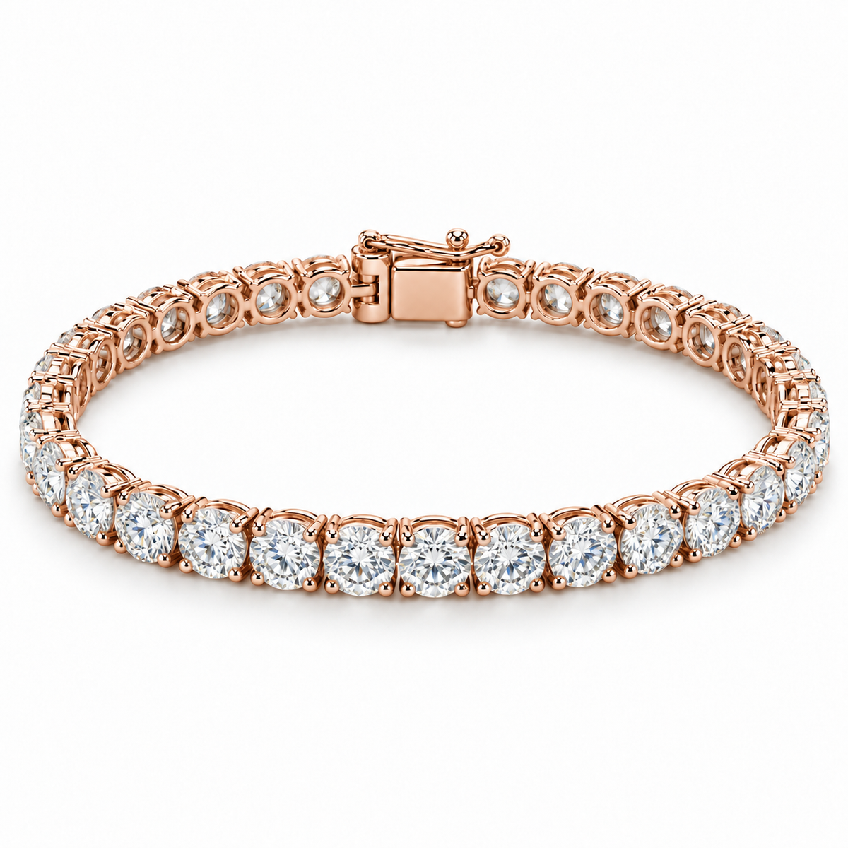 Classic Four-Prong Round Tennis lab-grown diamond bracelet, 14K rose gold — illustrative design rendering