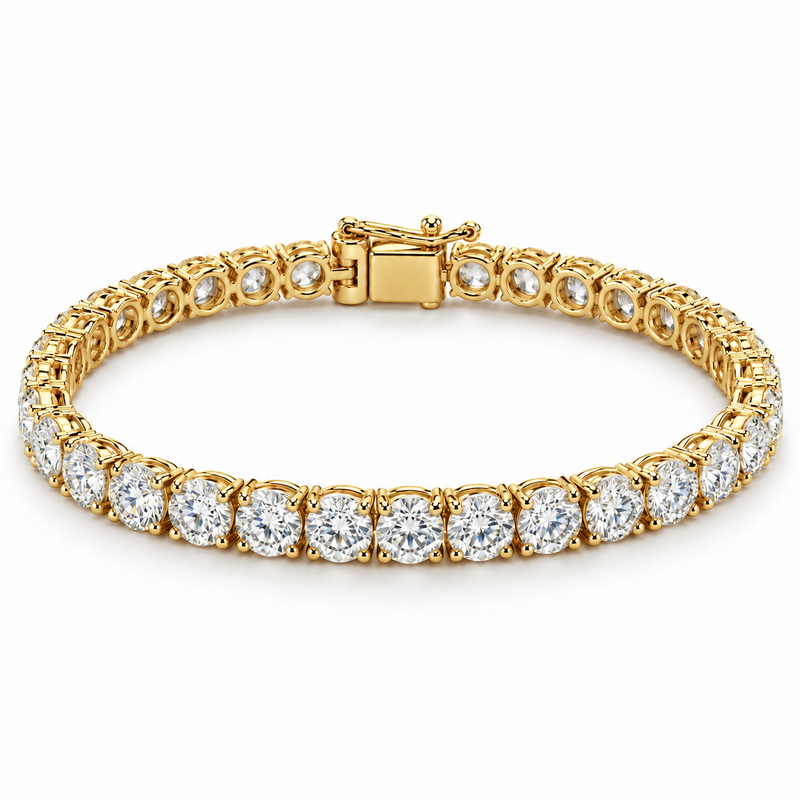 Classic Four-Prong Round Tennis lab-grown diamond bracelet, 14K yellow gold — illustrative design rendering