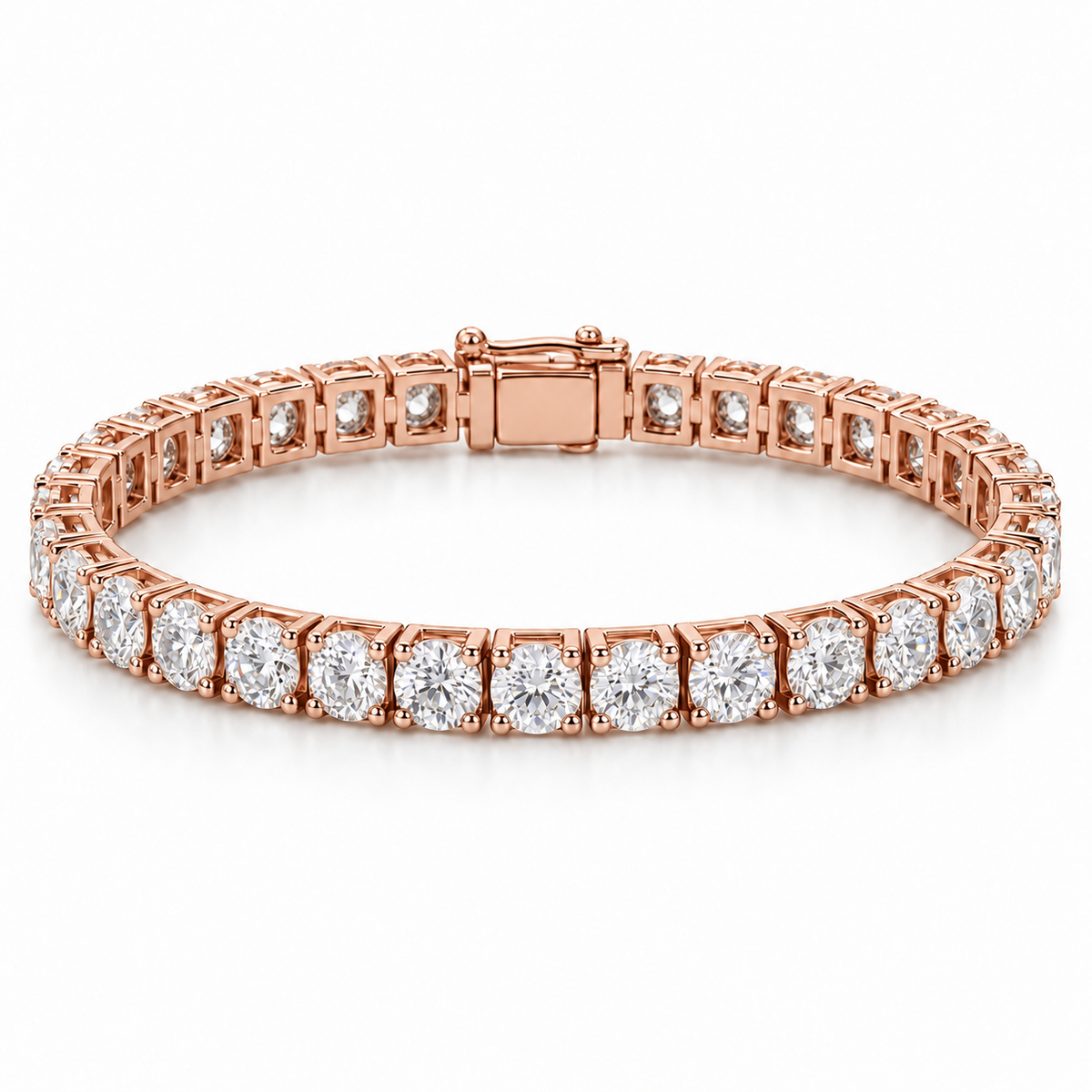Four-Prong Box Round Tennis lab-grown diamond bracelet, 14K Rose Gold — illustrative design rendering