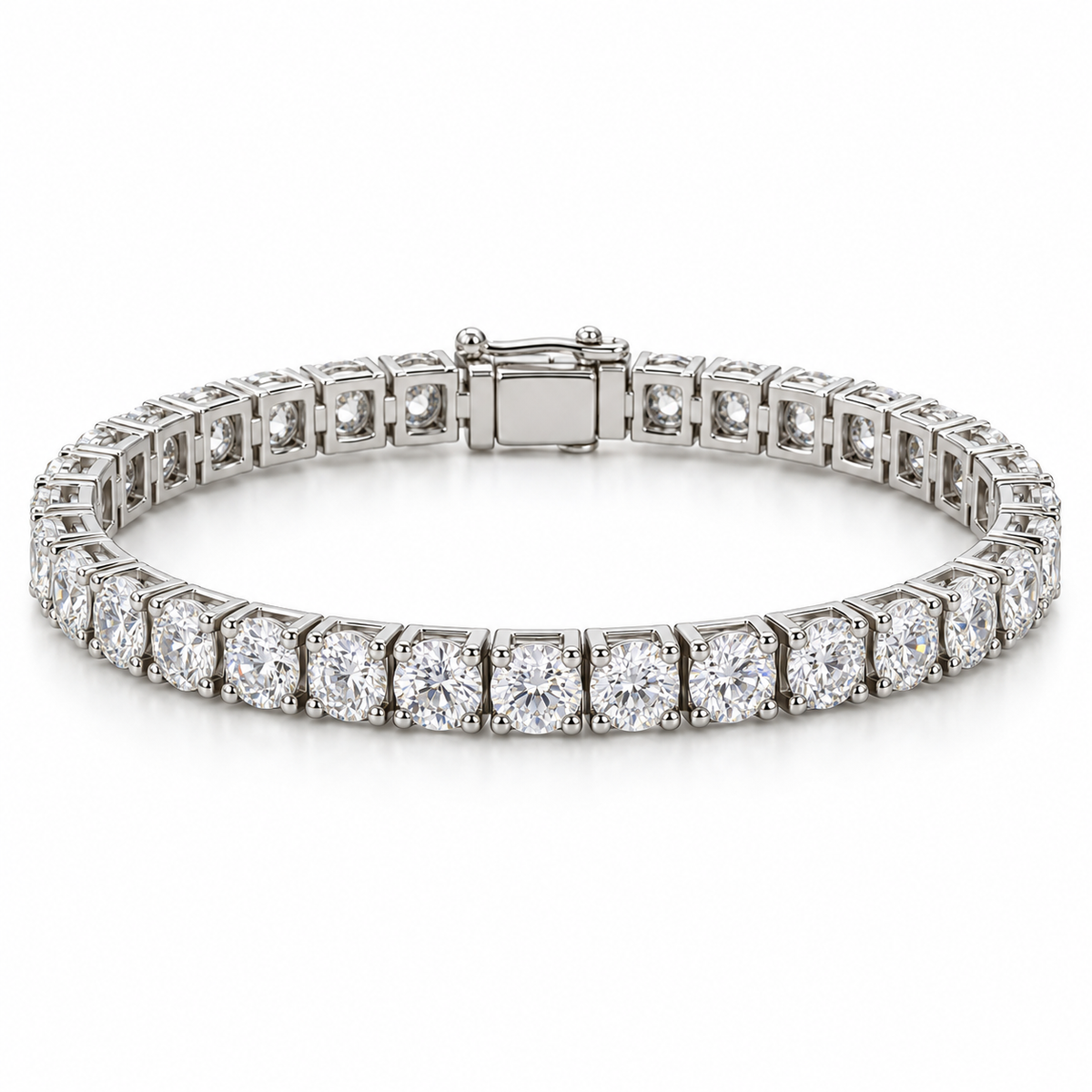 Four-Prong Box Round Tennis lab-grown diamond bracelet, 14K white gold — illustrative design rendering