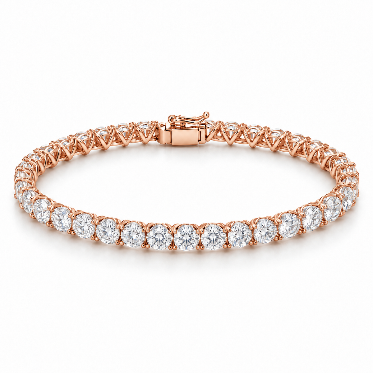 Three-Prong Martini Round Tennis lab-grown diamond bracelet, 14K Rose Gold — illustrative design rendering