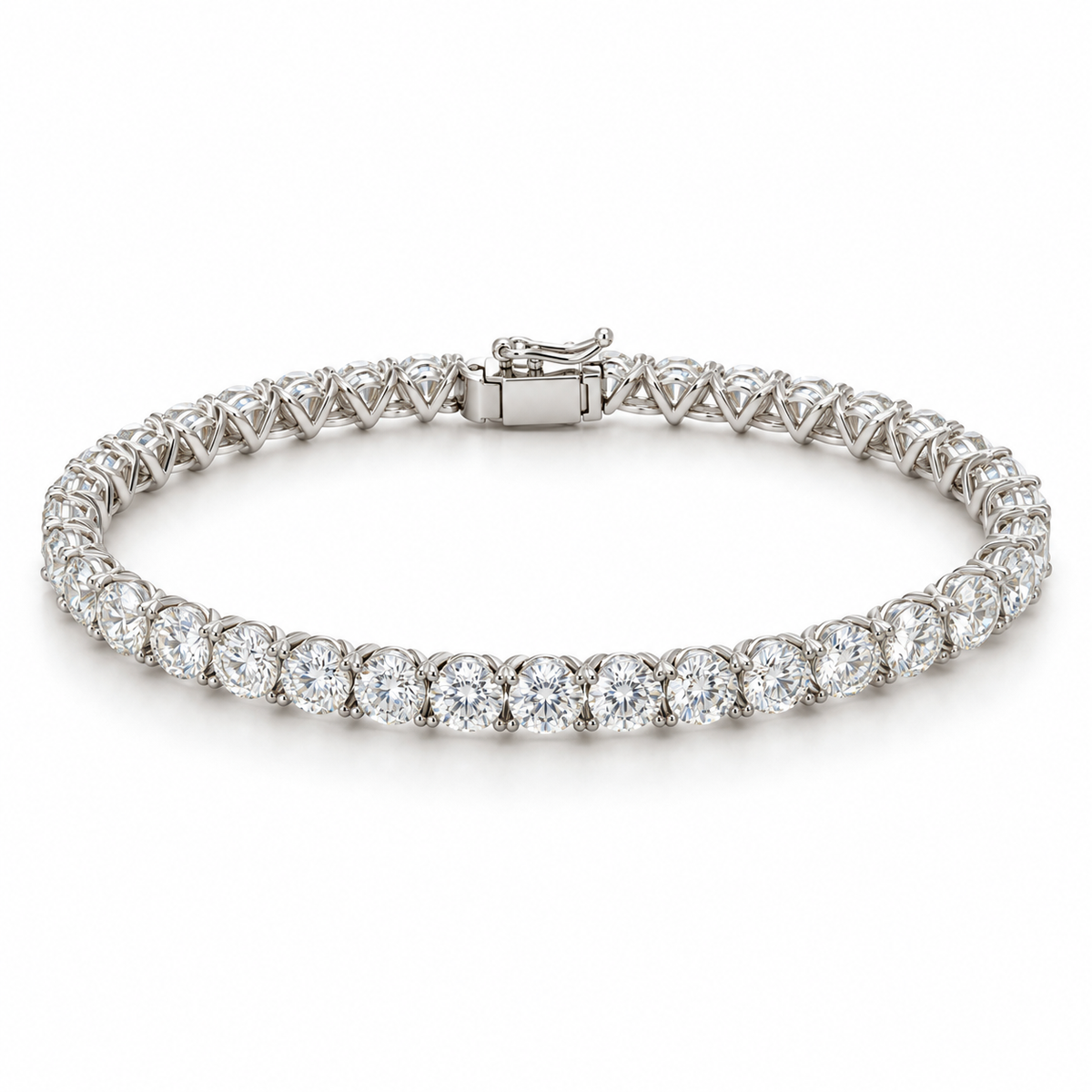 Three-Prong Martini Round Tennis lab-grown diamond bracelet, 14K White Gold — illustrative design rendering