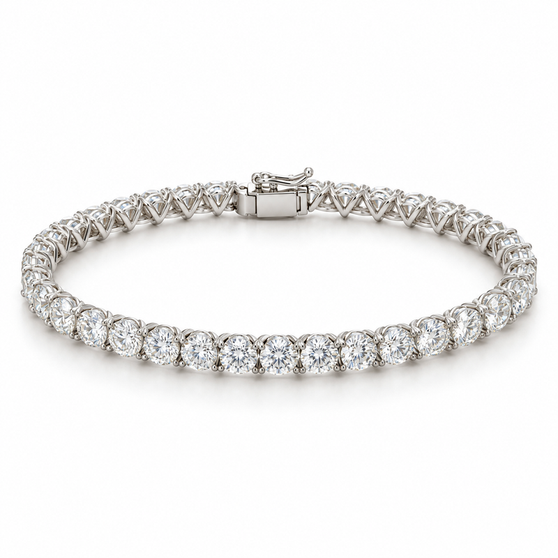 Three-Prong Martini Round Tennis lab-grown diamond bracelet, 14K White Gold — illustrative design rendering