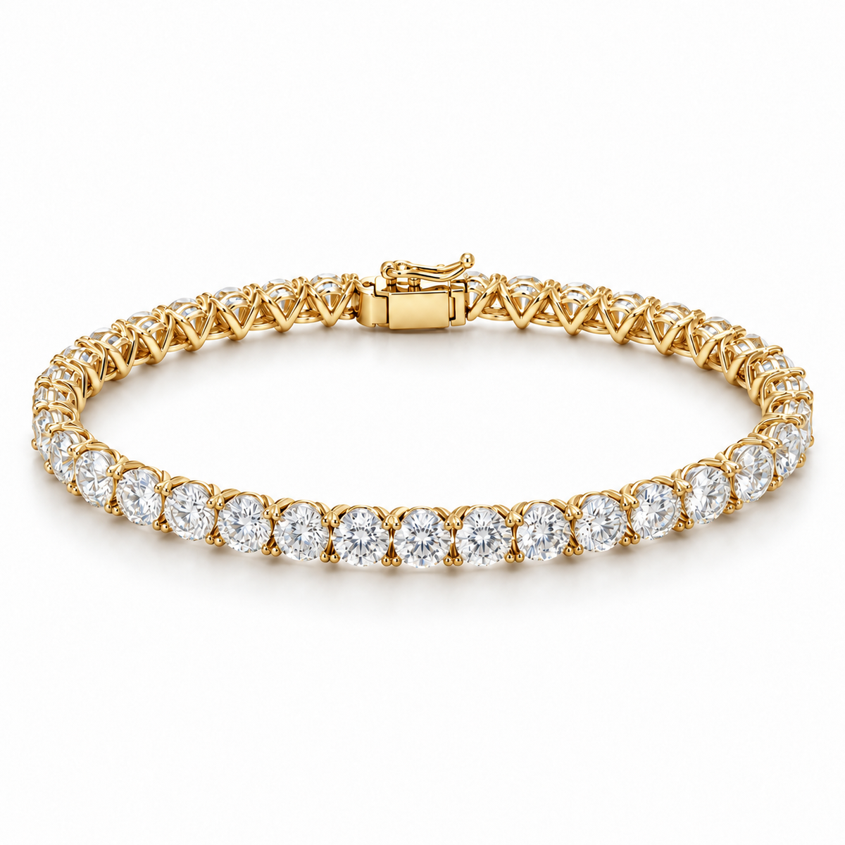 Three-Prong Martini Round Tennis lab-grown diamond bracelet, 14K Yellow Gold — illustrative design rendering