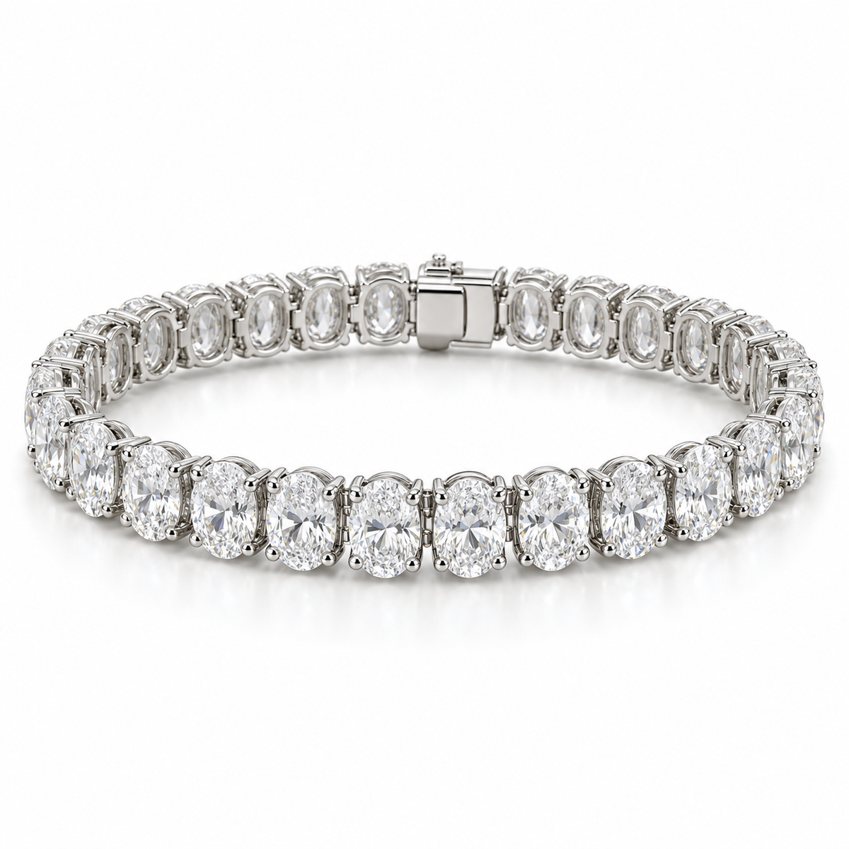 North-South Oval Tennis lab-grown diamond bracelet, 14K White Gold — illustrative design rendering
