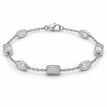 Emerald & Marquise Bezel Station lab-grown diamond bracelet, 14K White Gold — illustrative design rendering