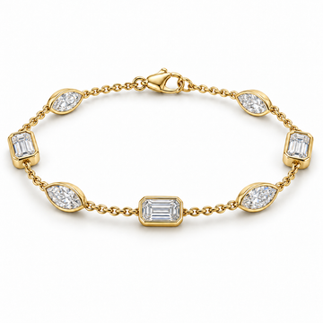 Emerald & Marquise Bezel Station lab-grown diamond bracelet, 14K Yellow Gold — illustrative design rendering