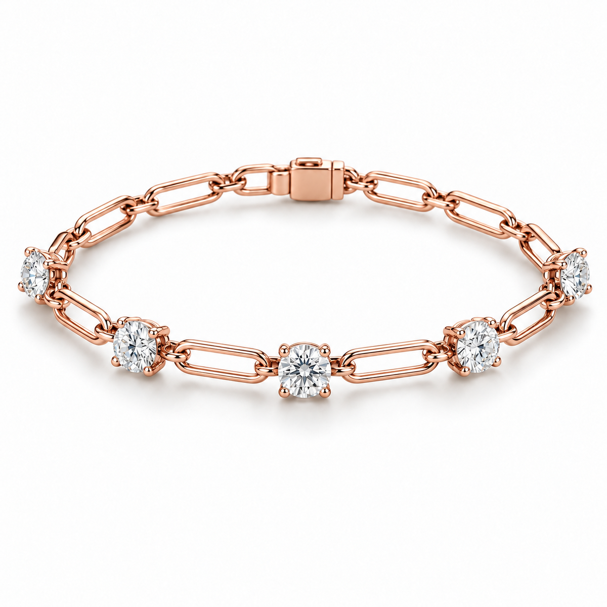 Five-Stone Paperclip lab-grown diamond bracelet, 14K Rose Gold — illustrative design rendering