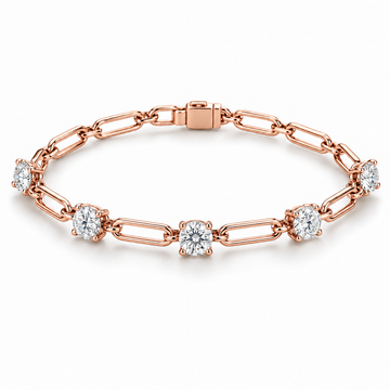 Five-Stone Paperclip lab-grown diamond bracelet, 14K Rose Gold — illustrative design rendering