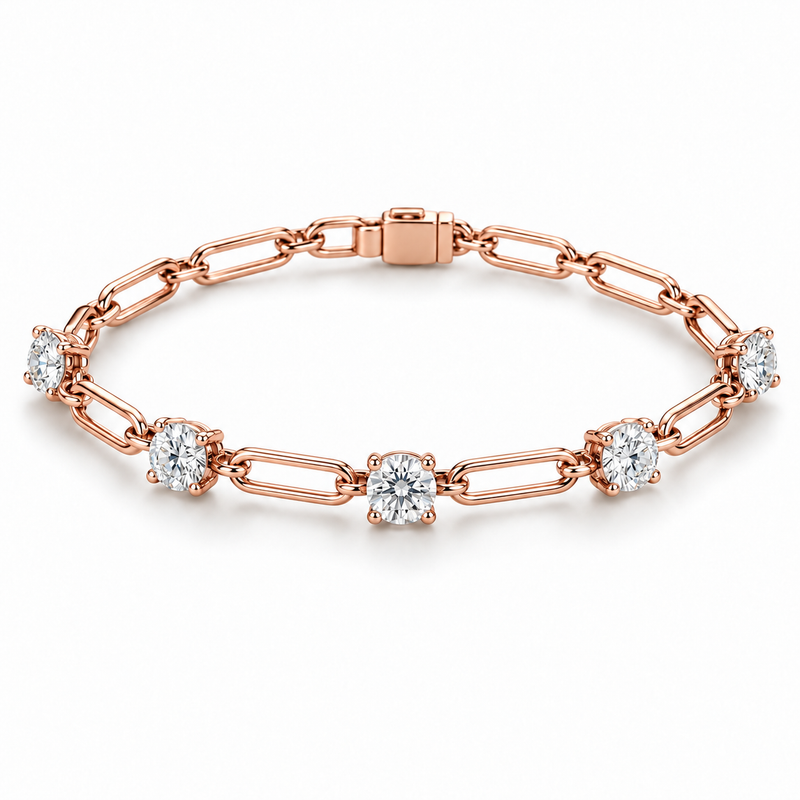 Five-Stone Paperclip lab-grown diamond bracelet, 14K Rose Gold — illustrative design rendering