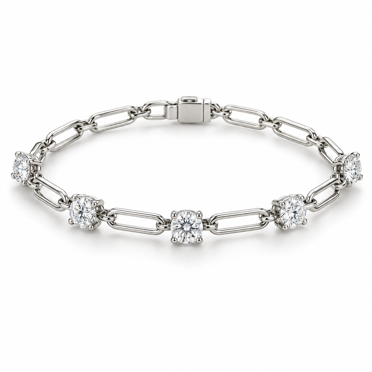 Five-Stone Paperclip lab-grown diamond bracelet, 14K White Gold — illustrative design rendering