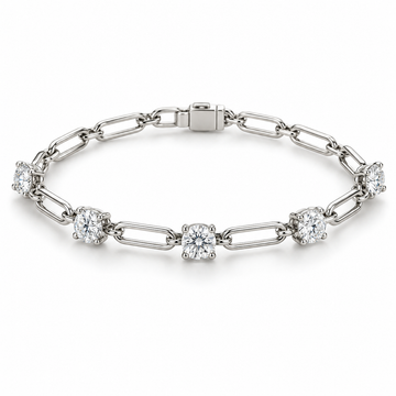 Five-Stone Paperclip lab-grown diamond bracelet, 14K White Gold — illustrative design rendering