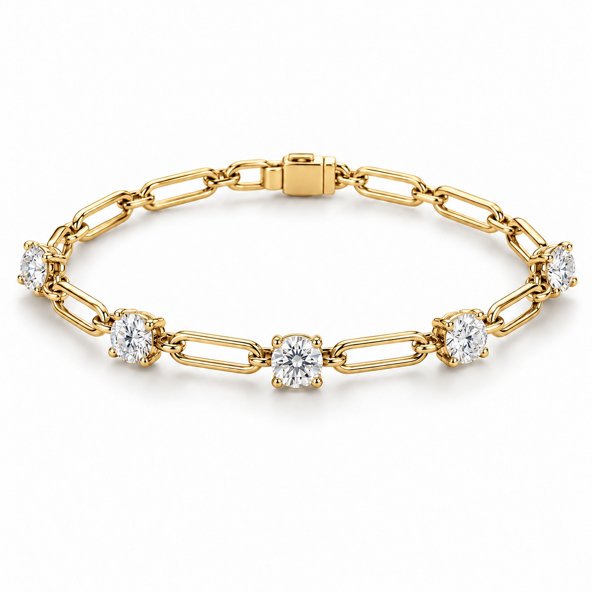 Five-Stone Paperclip lab-grown diamond bracelet, 14K Yellow Gold — illustrative design rendering