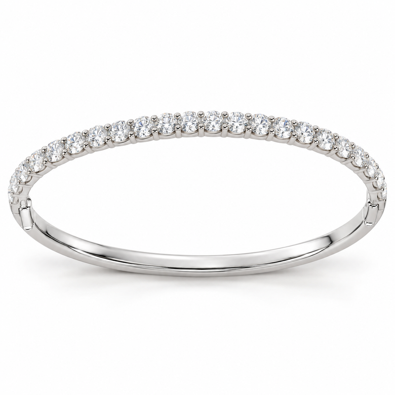 Shared-Prong Round Diamond Bangle lab-grown diamond bracelet, 14K White Gold — illustrative design rendering