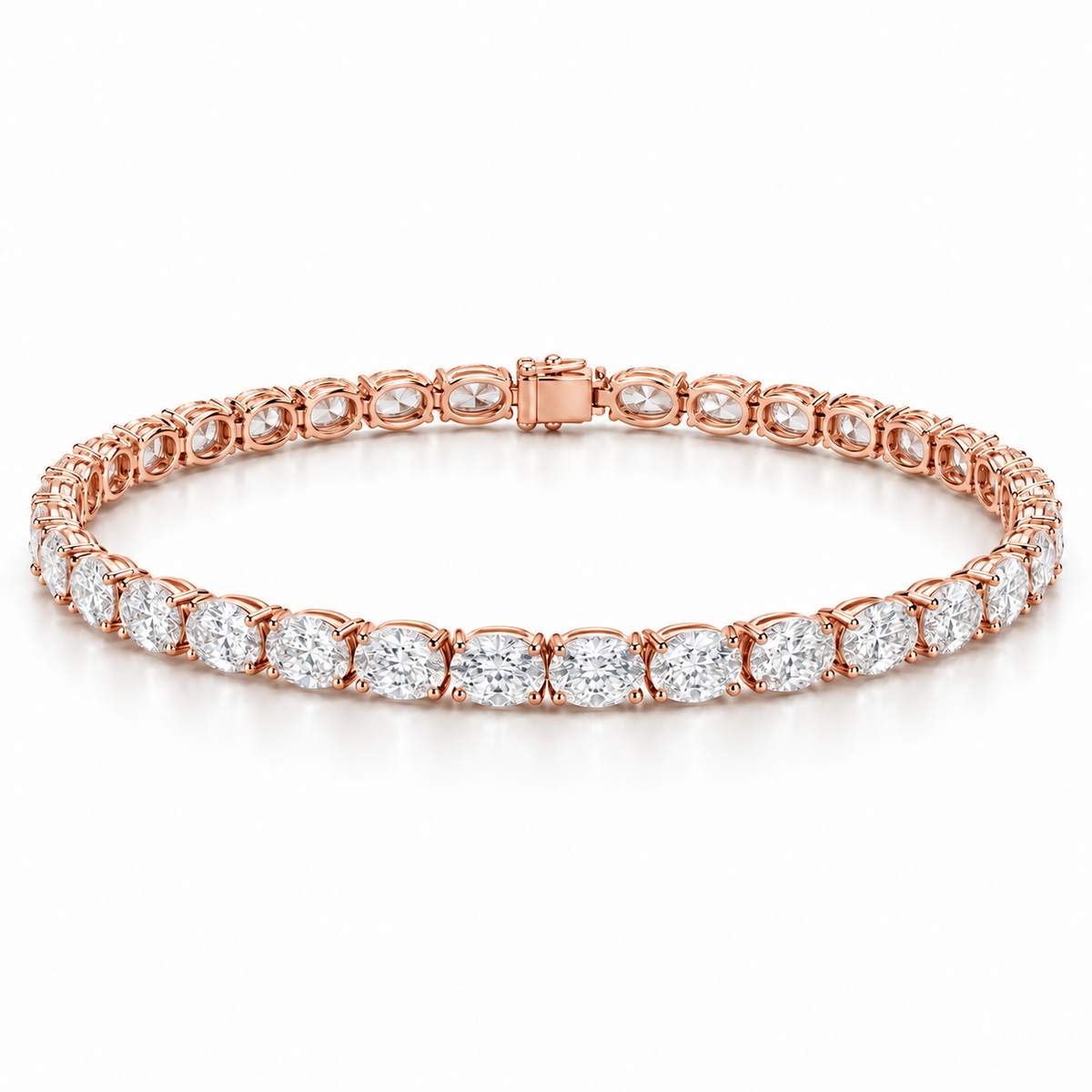 East-West Oval Tennis lab-grown diamond bracelet in 14K rose gold — illustrative design rendering