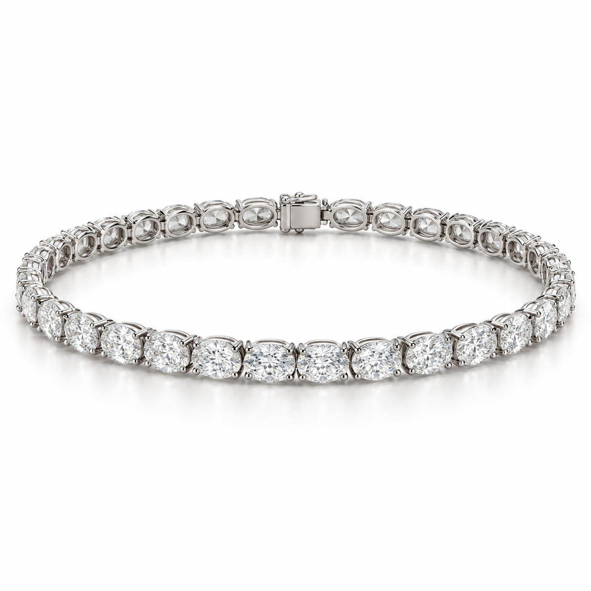East-West Oval Tennis lab-grown diamond bracelet in 14K white gold — illustrative design rendering