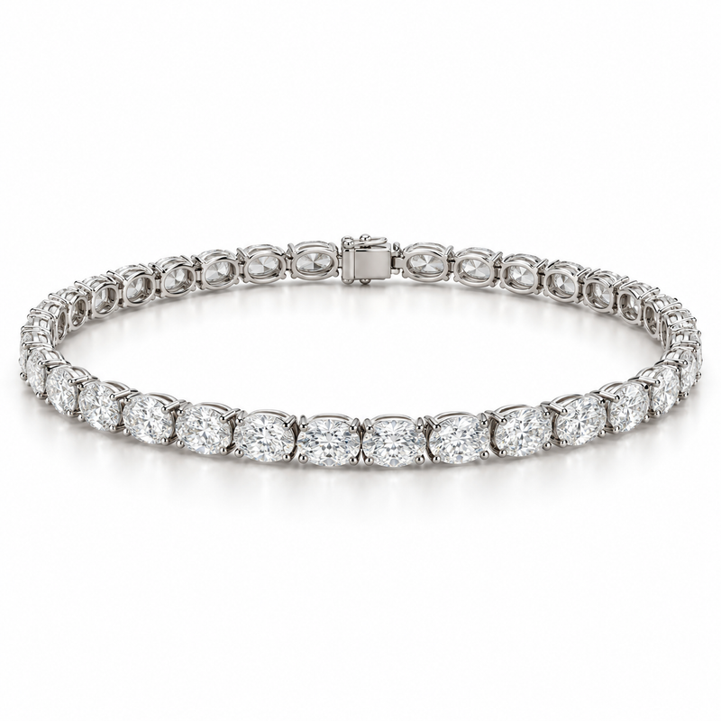 East-West Oval Tennis lab-grown diamond bracelet in 14K white gold — illustrative design rendering