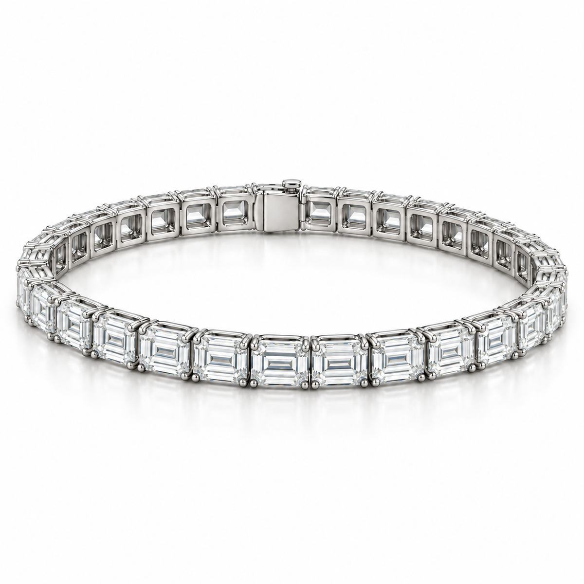 East-West Emerald Tennis lab-grown diamond bracelet in 14K white gold, alternate view — illustrative design rendering