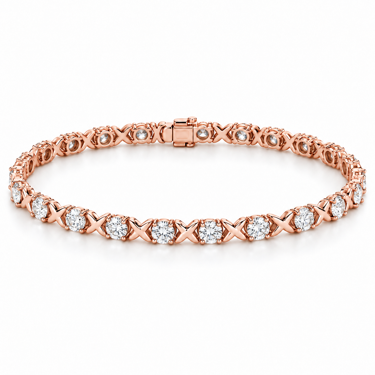 Beveled X Round Tennis lab-grown diamond bracelet in 14K rose gold — illustrative design rendering