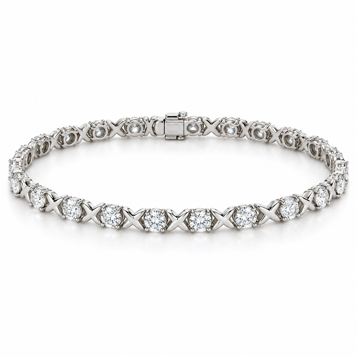 Beveled X Round Tennis lab-grown diamond bracelet in 14K white gold — illustrative design rendering