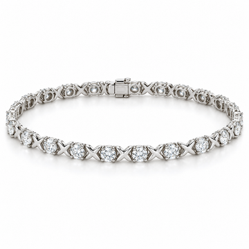 Beveled X Round Tennis lab-grown diamond bracelet in 14K white gold — illustrative design rendering