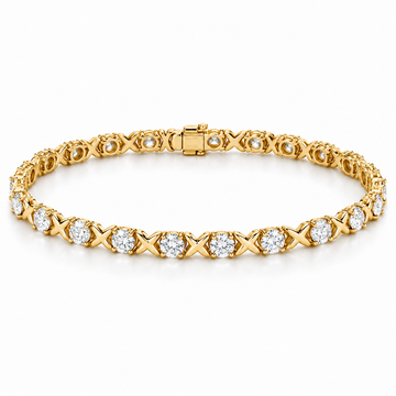 Beveled X Round Tennis lab-grown diamond bracelet in 14K yellow gold — illustrative design rendering