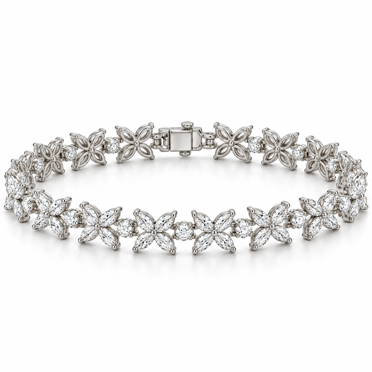 Marquise & Round Petal lab-grown diamond bracelet in 14K white gold, alternate view — illustrative design rendering